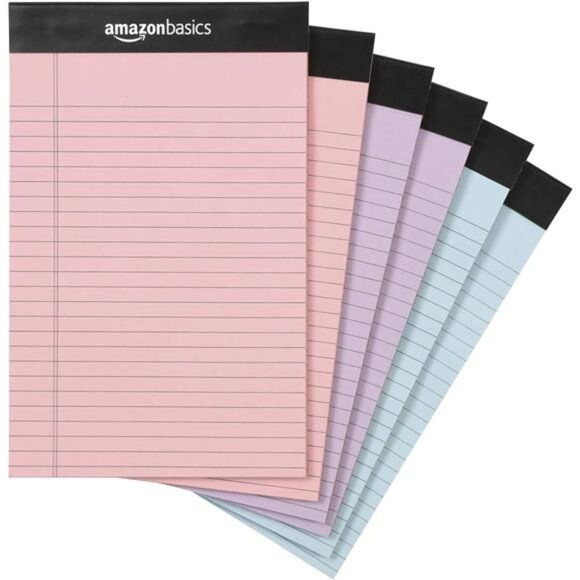 School Narrow Ruled 5 x 8-Inch Lined Writing Note Pads, 6 Count (50‎ Sheet Pads) - Picture 1 of 6